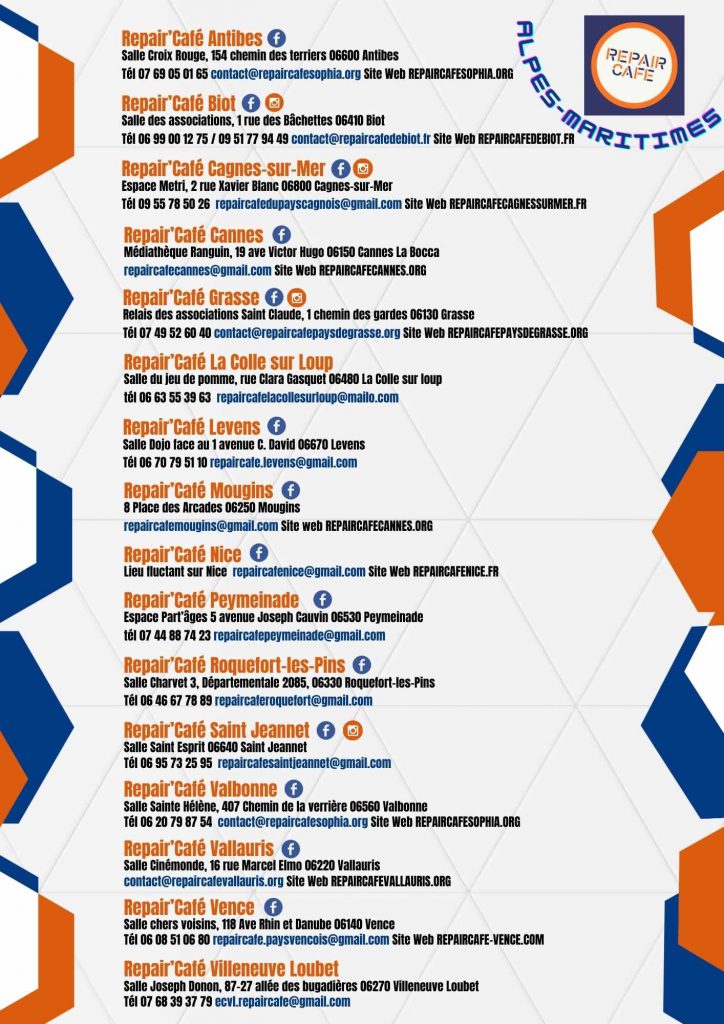 LISTE REPAIR’CAFES DES ALPES-MARITMES